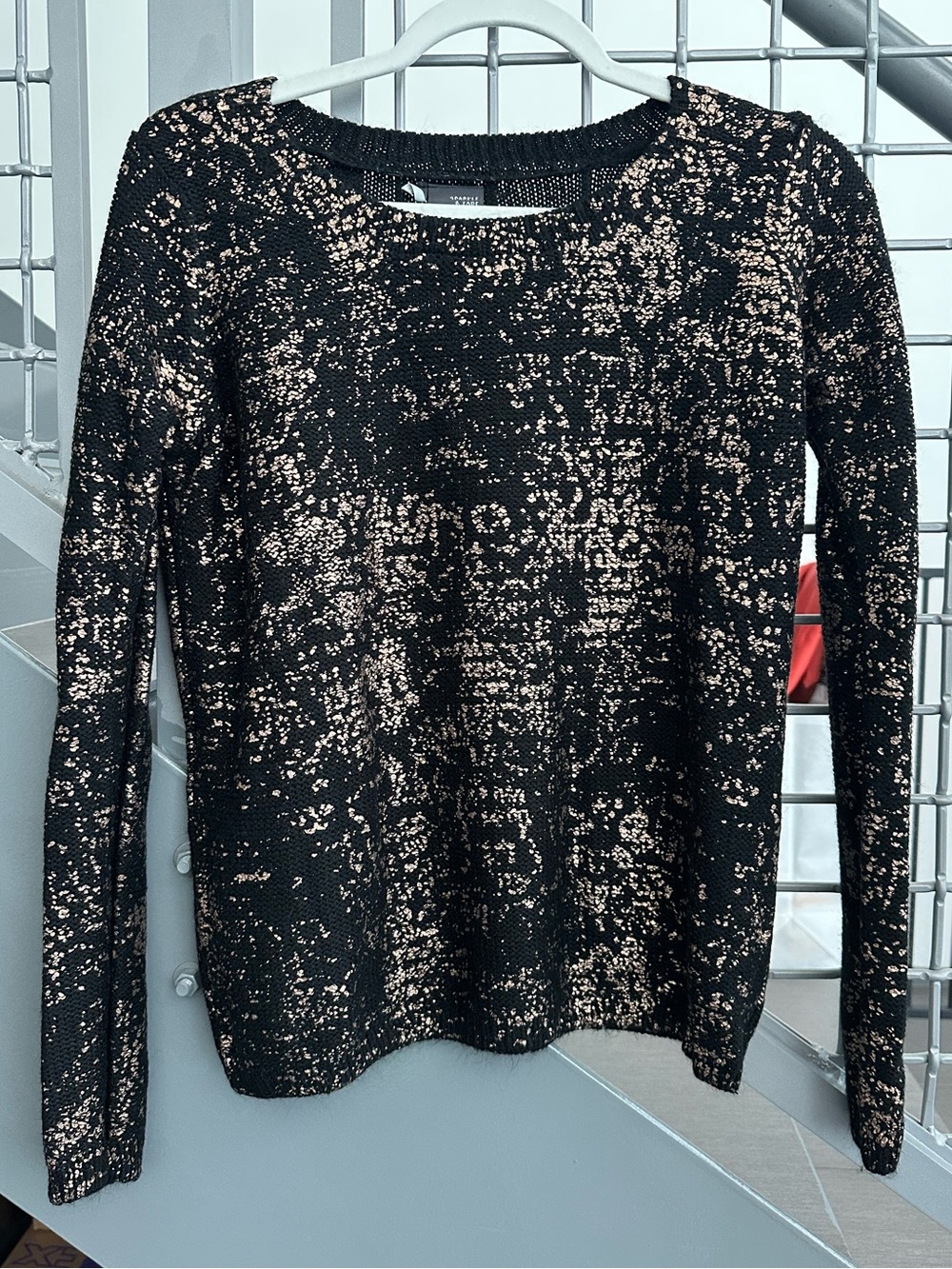 Sparkle & Fade Black with Gold Metallic Speckles Crewneck Sweater Size S